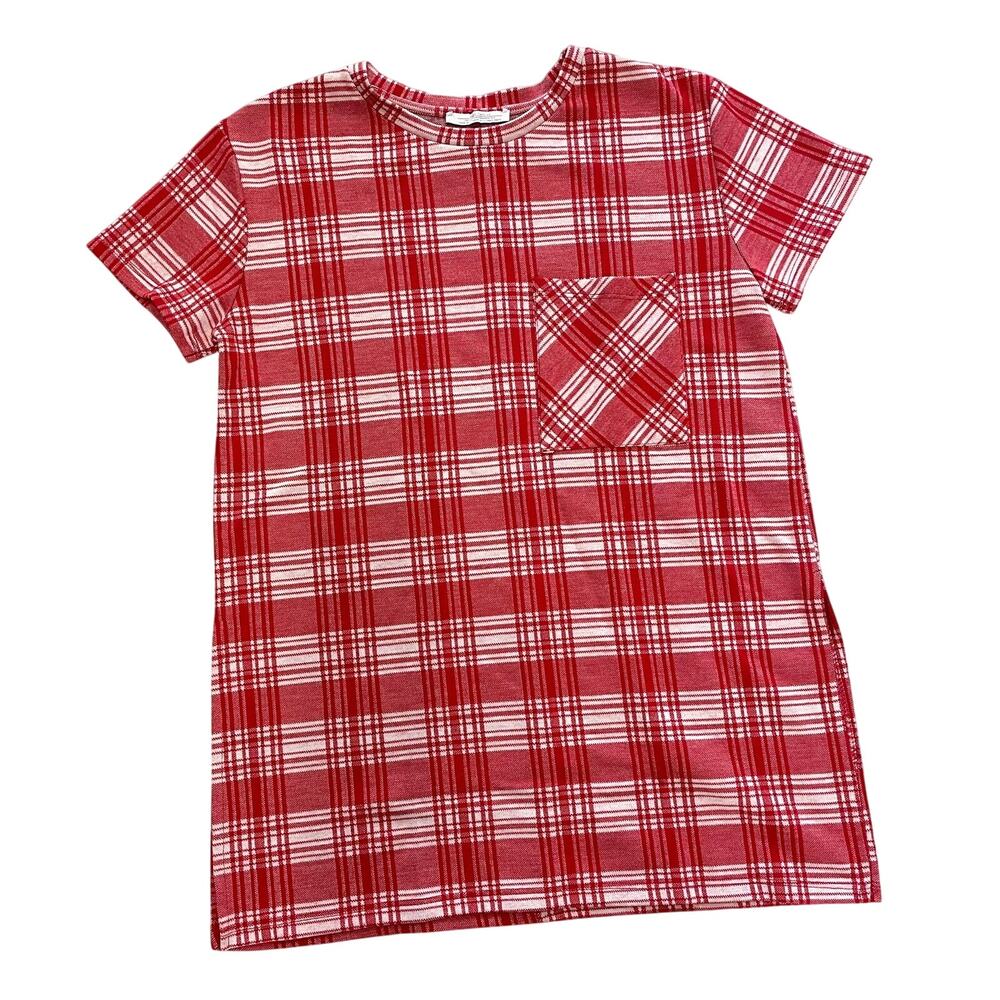 Zara Trafaluc Collection Womens Red White Plaid Side Slit Knit Tops Size Small
